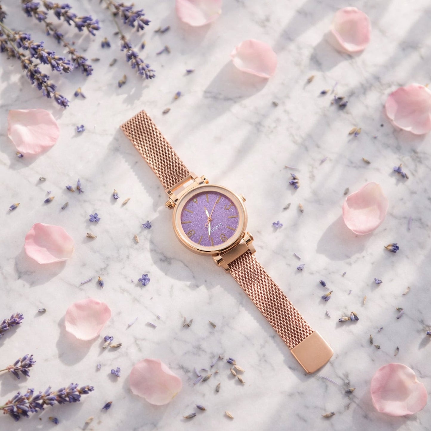 Side view of stylish lightweight ladies wrist watch strap