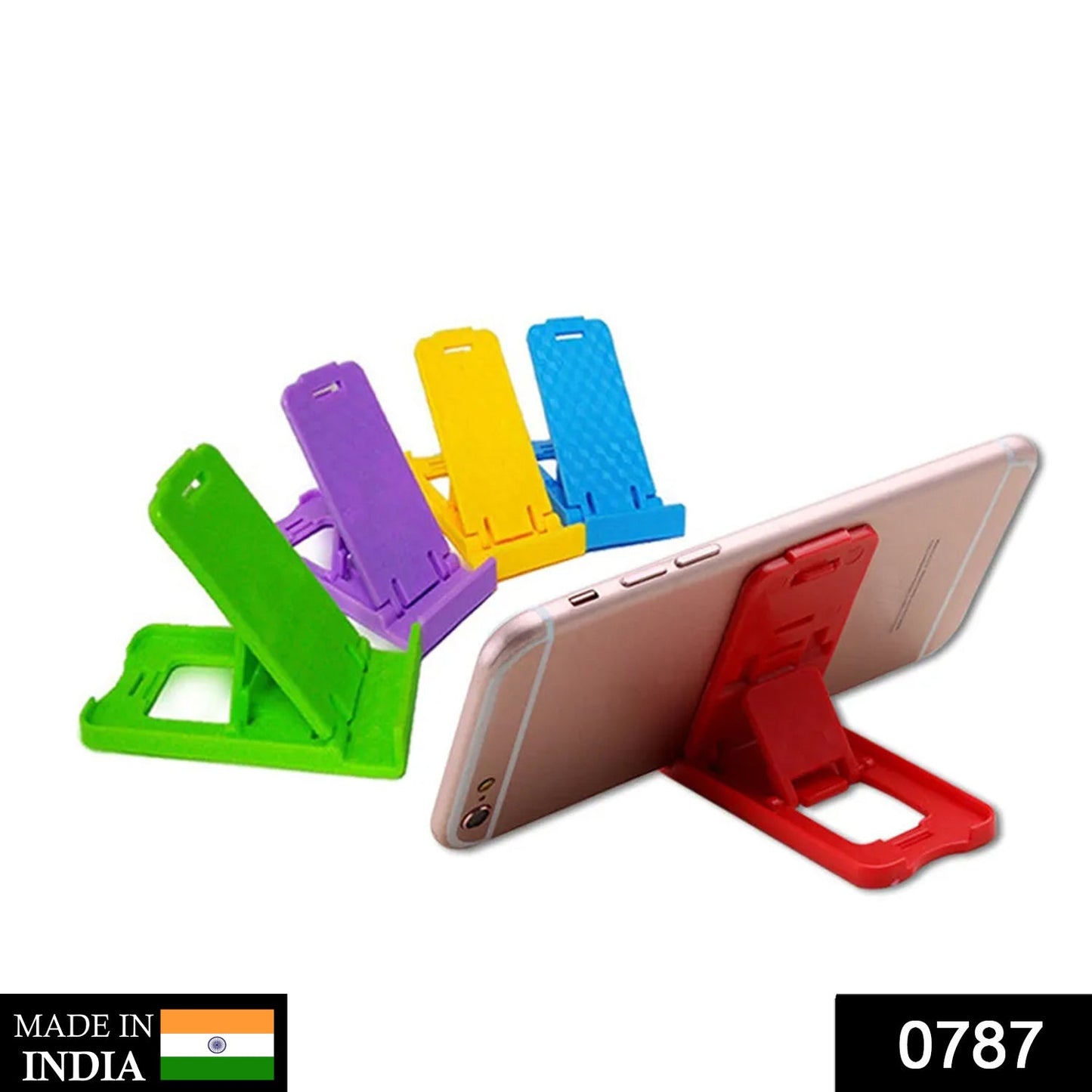 Foldable mobile phone stand designed for easy carrying and stable support.