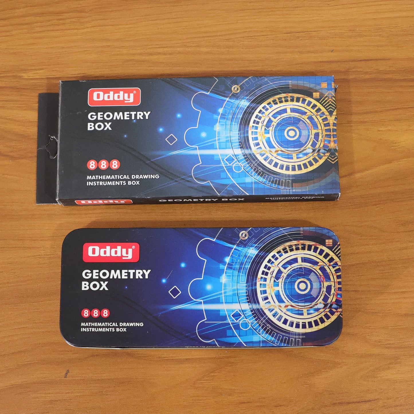 Professional-grade metal drawing instruments in geometry set
