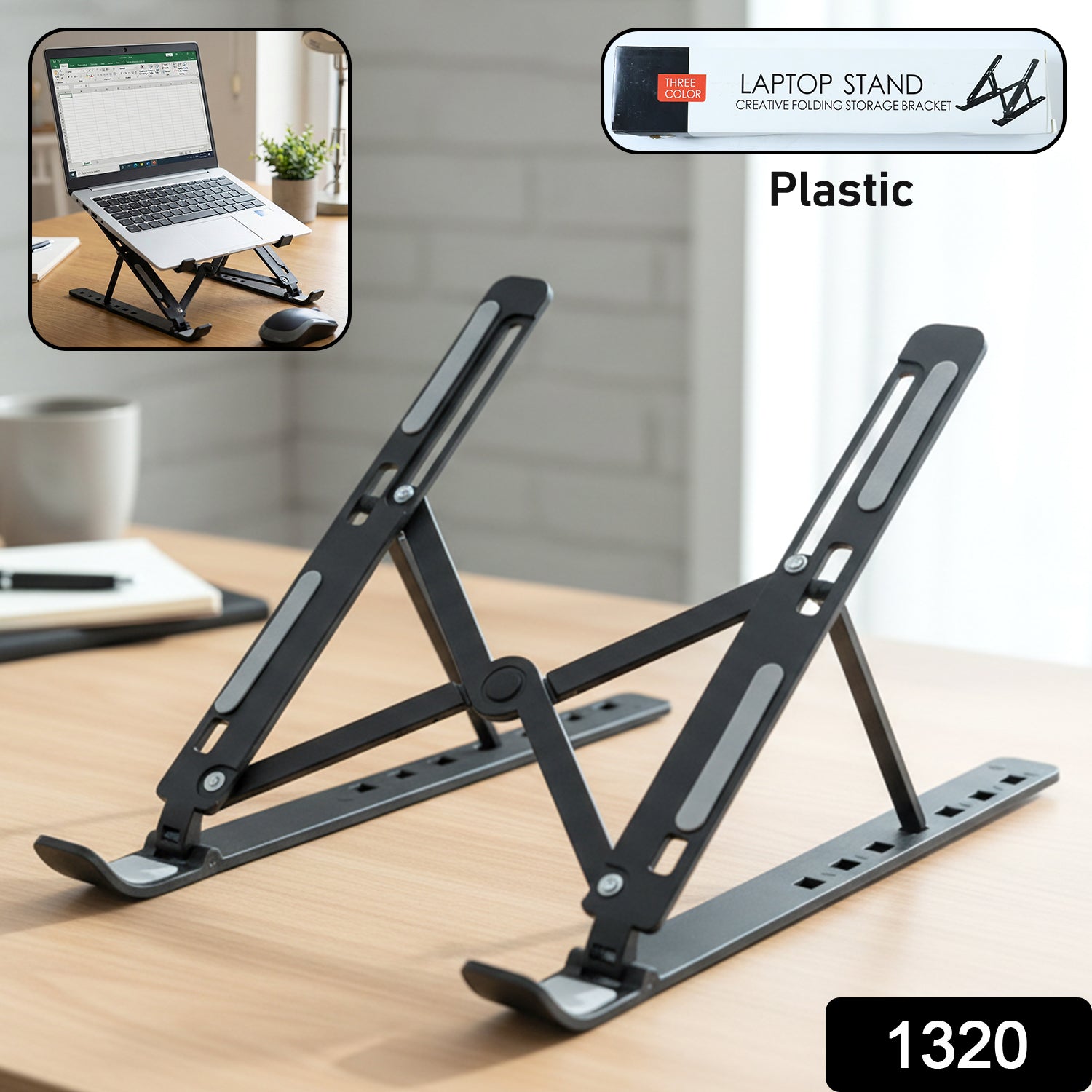 The portable tablet stand demonstrating its multi-angle adjustment capabilities for optimal viewing.