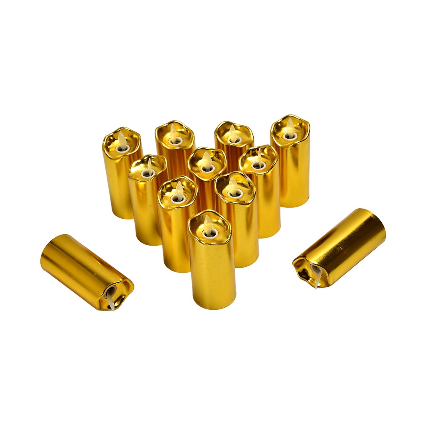Festive display of golden LED candles, perfect for Diwali decoration.
