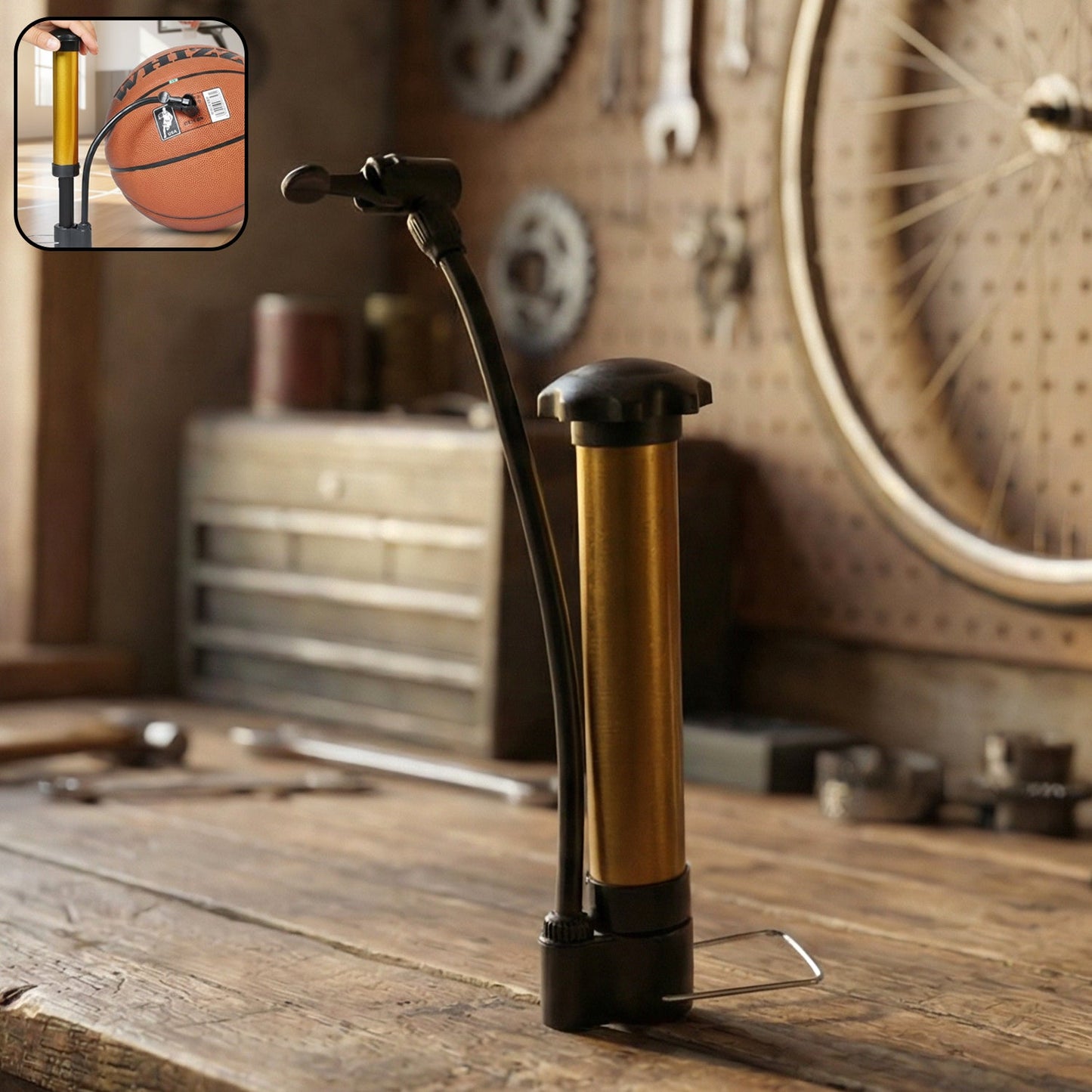 Compact Mini Hand Air Pump with a sleek gold-plated finish shown against a clean white background.