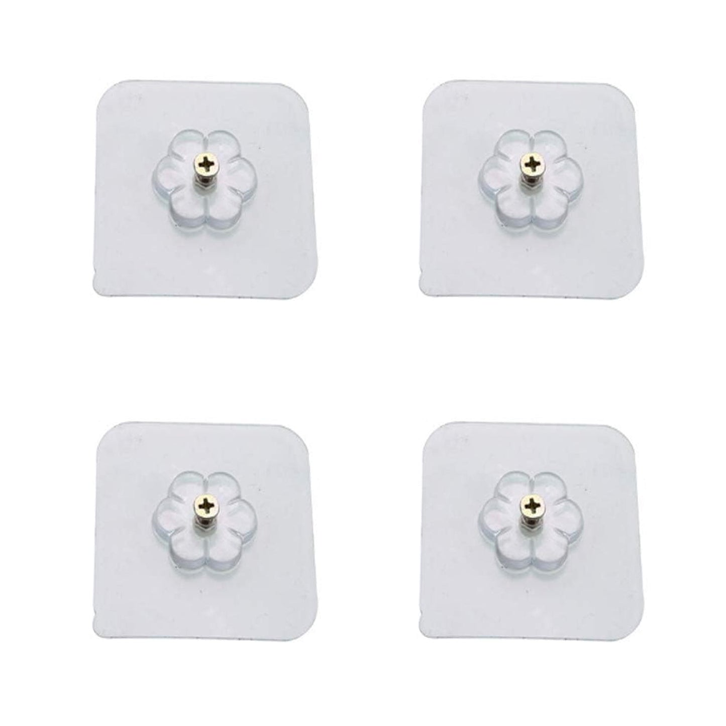 Transparent self adhesive hooks seamlessly blending into a tiled wall.