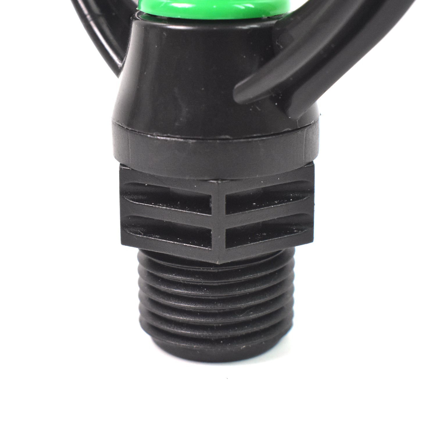 Close-up of the durable plastic rotating mechanism of the butterfly garden sprinkler head.