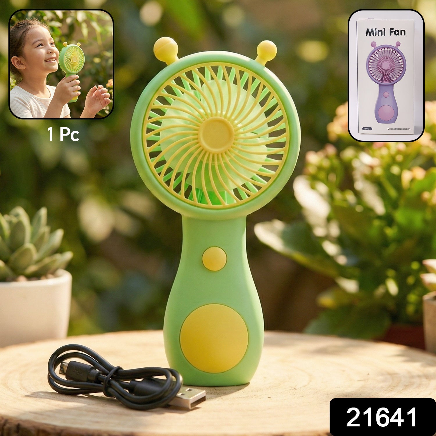 Compact handheld fan with cute cartoon design for kids