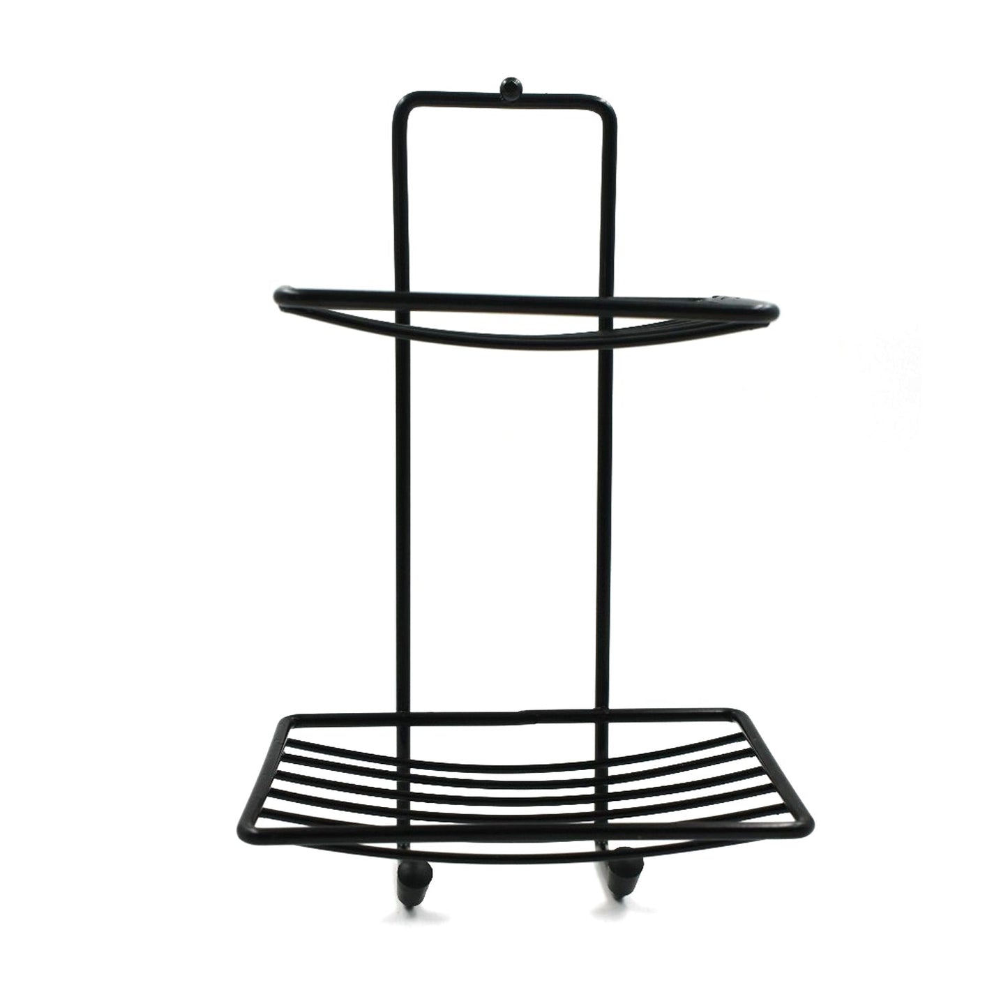 Space-saving stainless steel soap rack, showcasing its two-layer design.