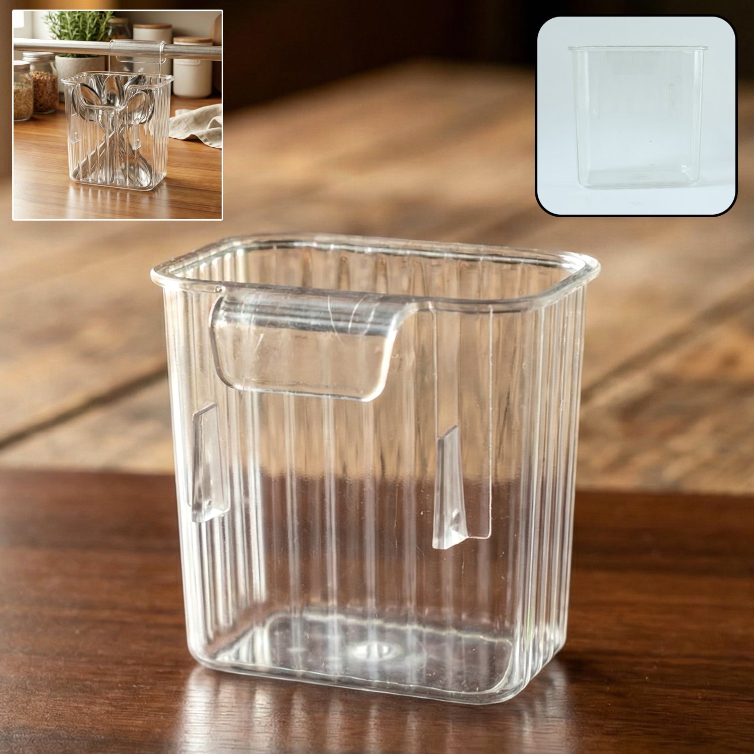 Transparent Mini Rack-Mount Storage Box with hanging hook for kitchen use