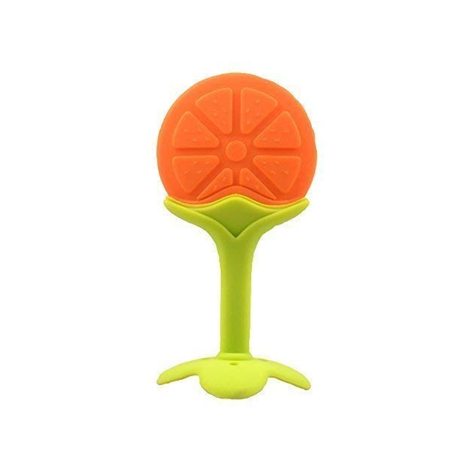 Angled view of a cute fruit-shaped Baby Silicone Teether.