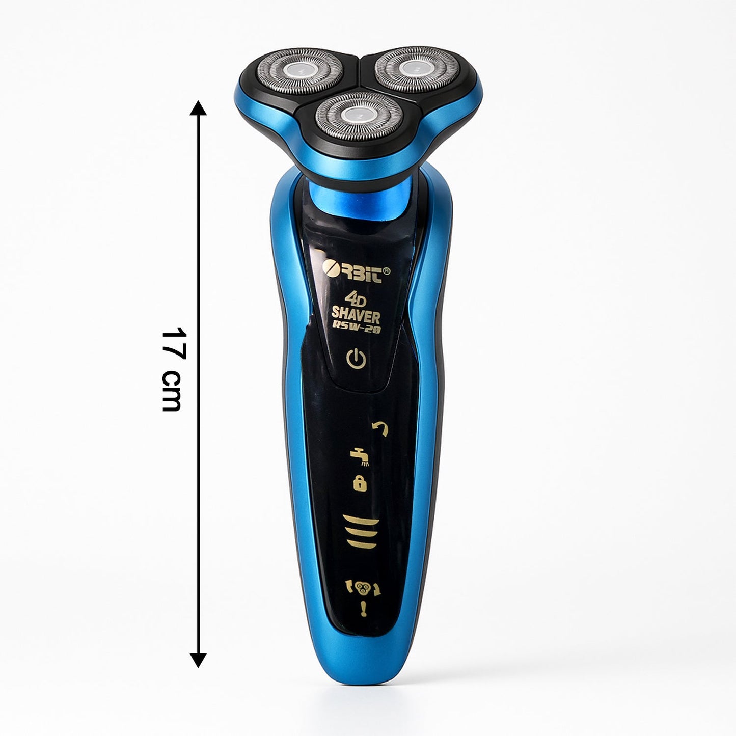 Close-up of the triple rotary blade electric shaver