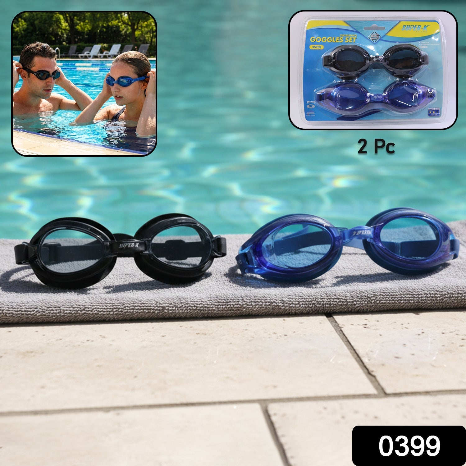 Swimming goggles with adjustable straps and anti-fog water-resistant lenses