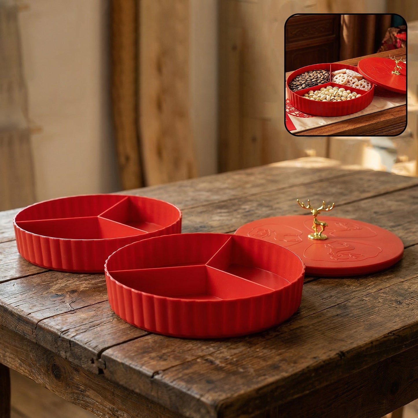 Side view of 2 layer snack serving tray for home entertaining