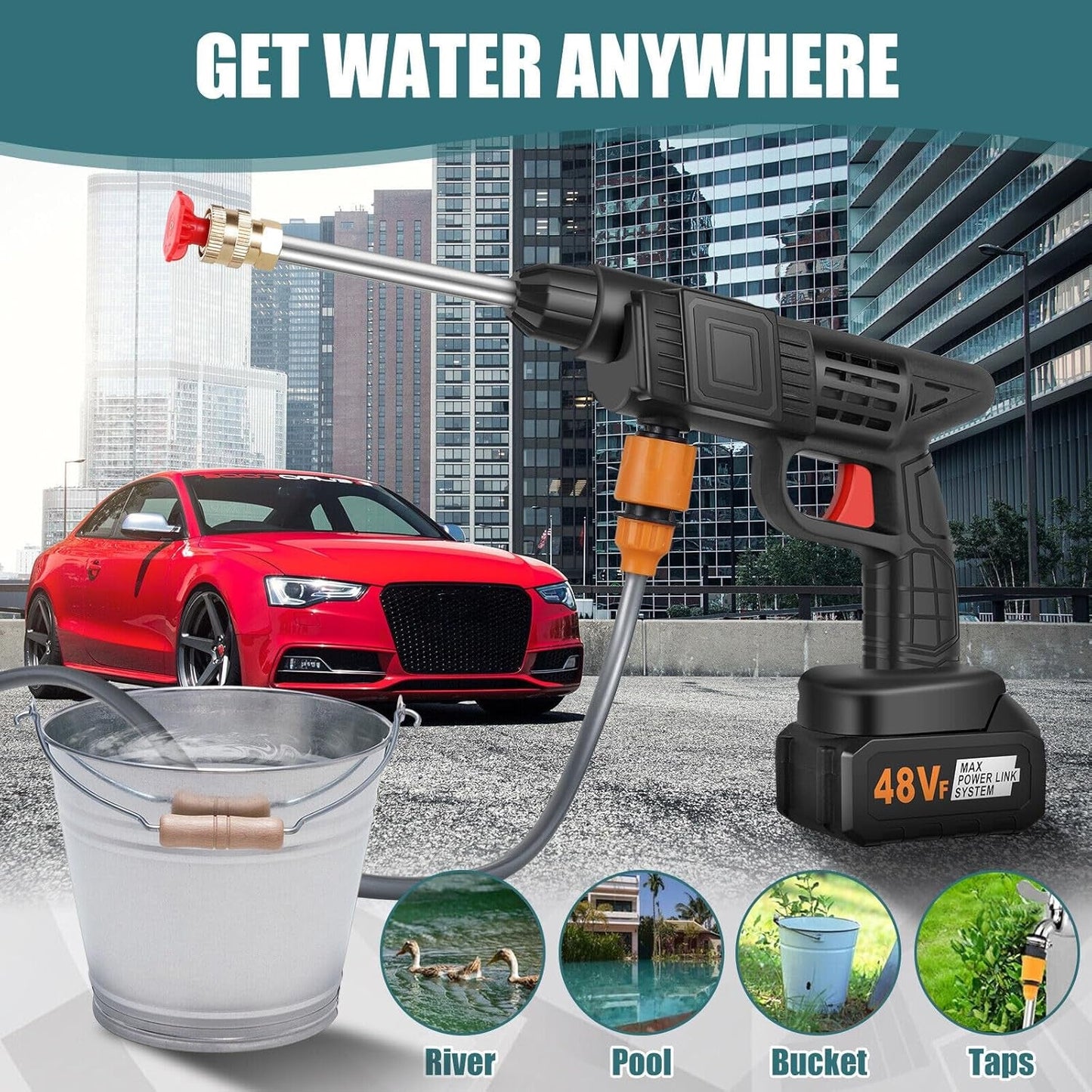 Carivox 48V cordless pressure washer for deep cleaning.