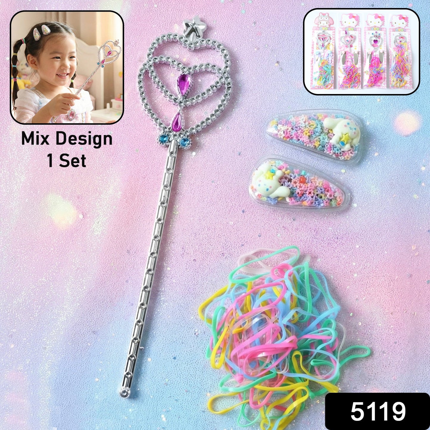 Colourful hairbands and decorative hair clips from girls hair accessories kit