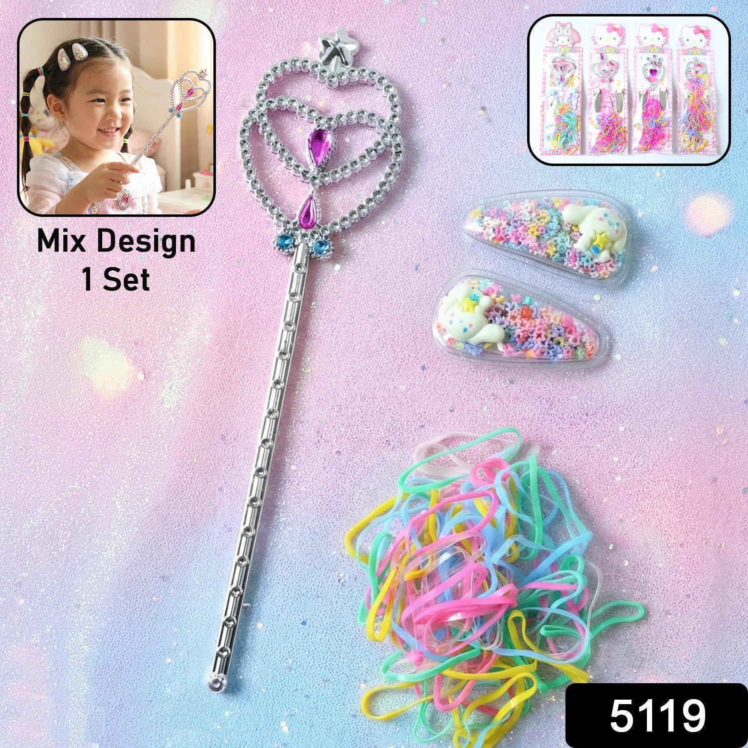 Colourful hairbands and decorative hair clips from girls hair accessories kit