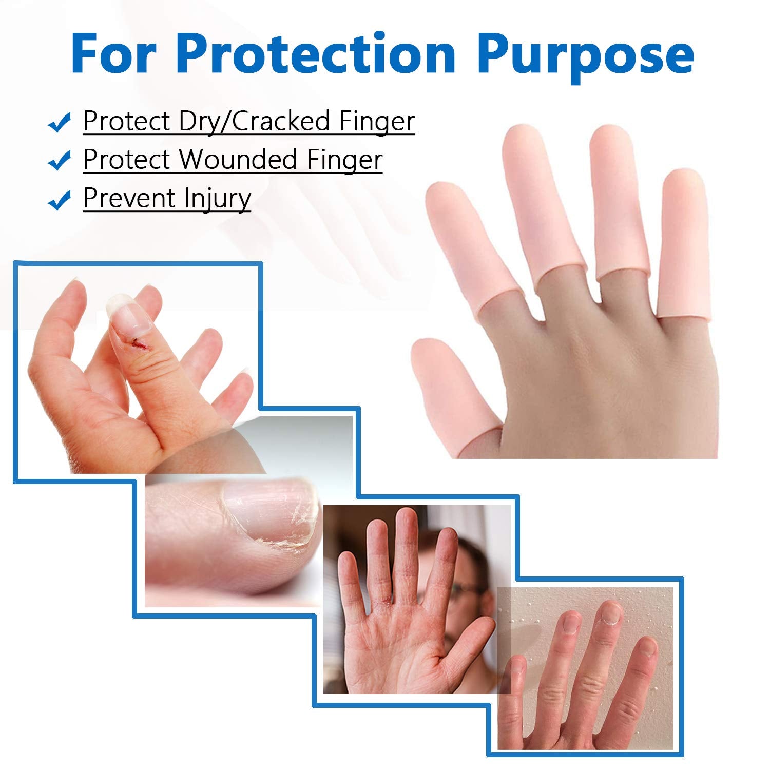 Set of five white silicone finger caps for protection