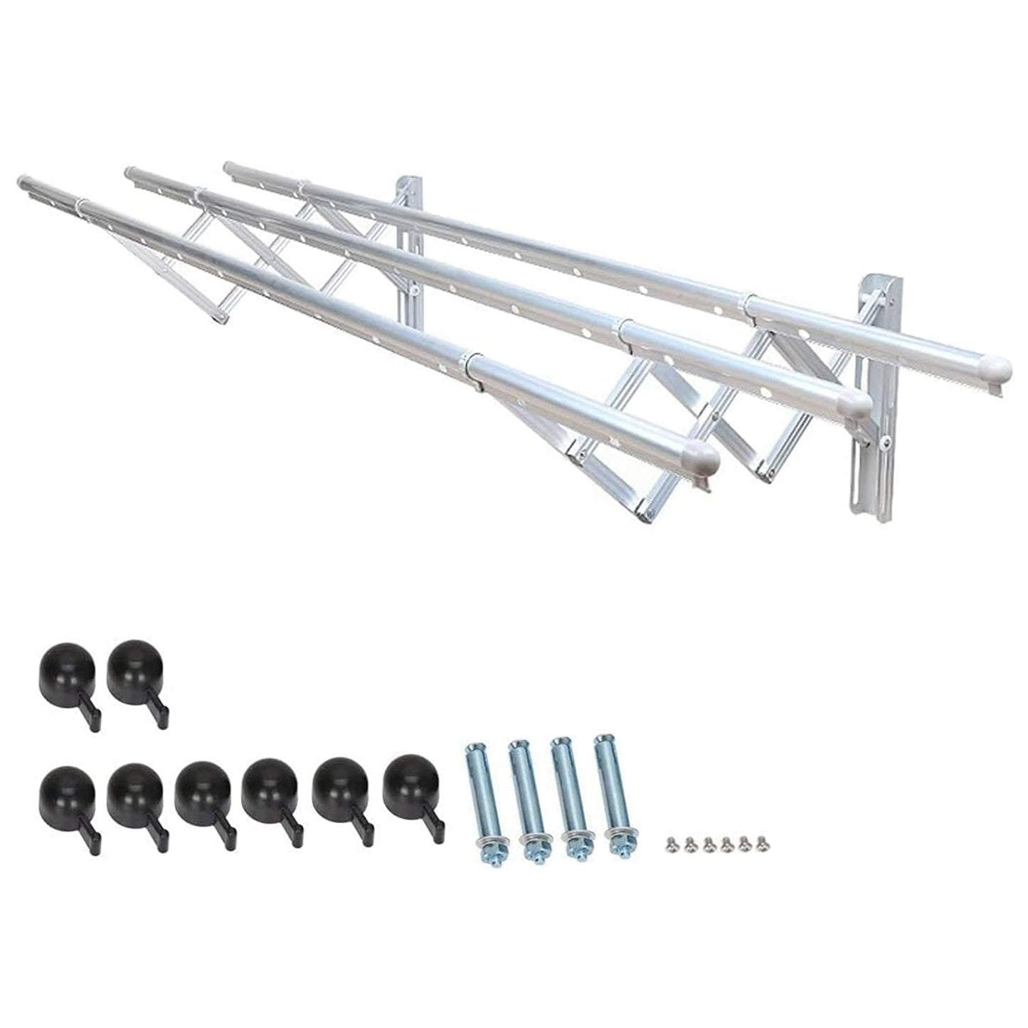 Folded clothes drying rack neatly against the wall, highlighting its space-saving design.