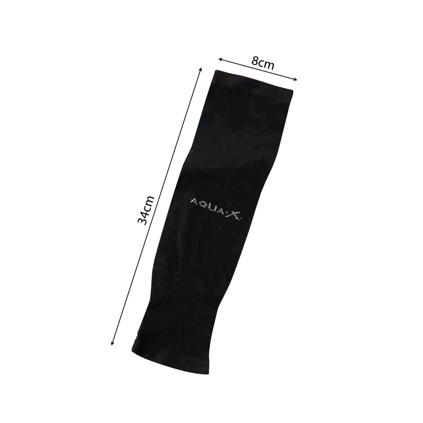 Black elbow compression sleeve on arm showing flexible fabric