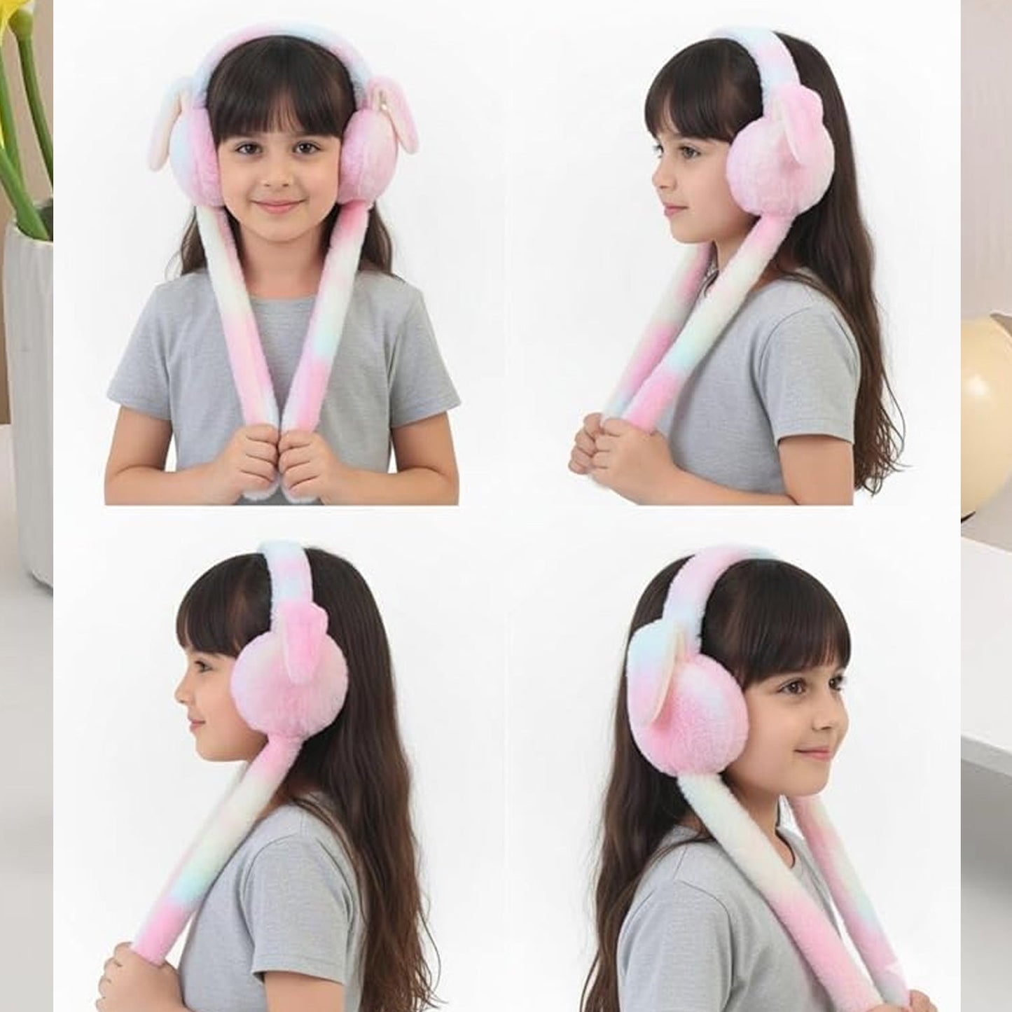 Feature shot highlighting soft plush fabric in kids winter earmuffs