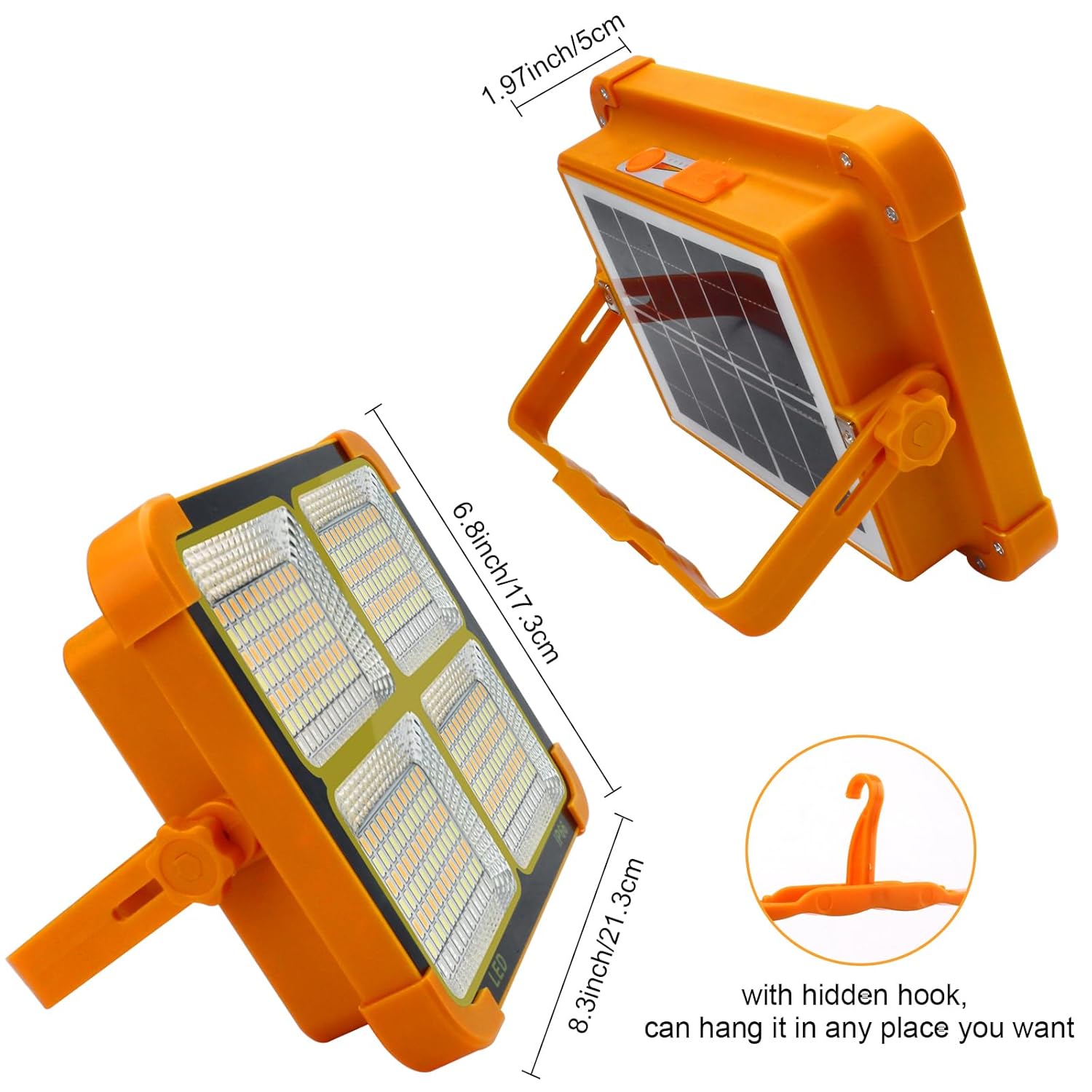 Solar LED Flood Light shown with size and scale for reference