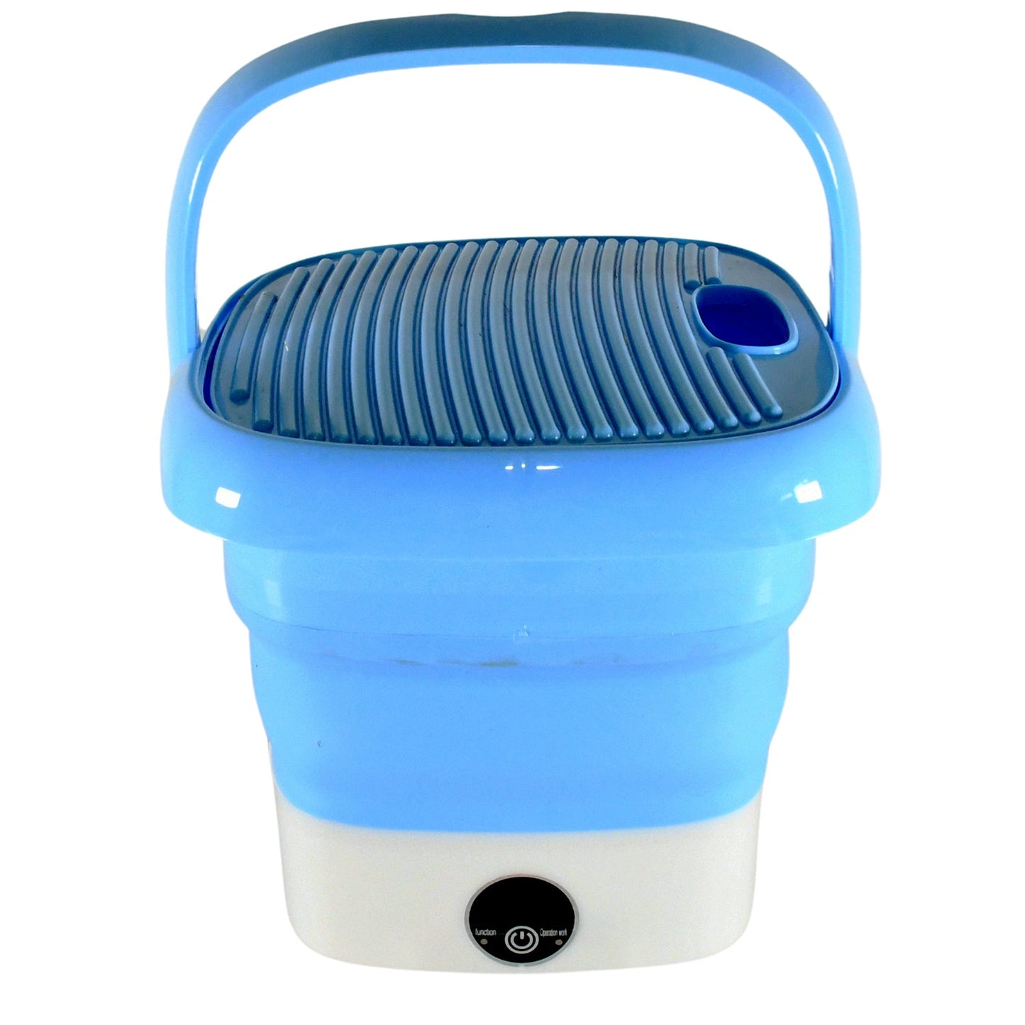 Close-up of the portable washing machine's detachable drain basket feature.