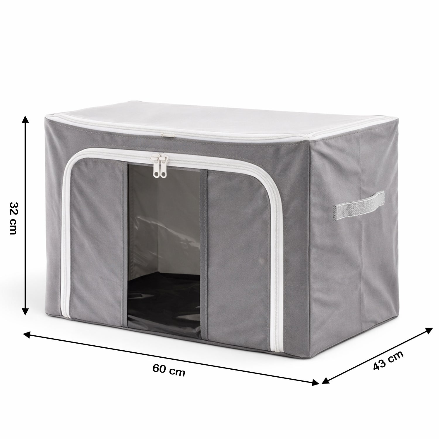 Interior view of the foldable clothes storage organizer, highlighting the sturdy steel frame support.