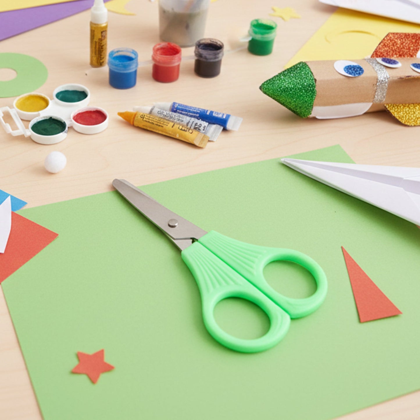 School project craft combo pack featuring scissors, stapler, glue and staples for kids