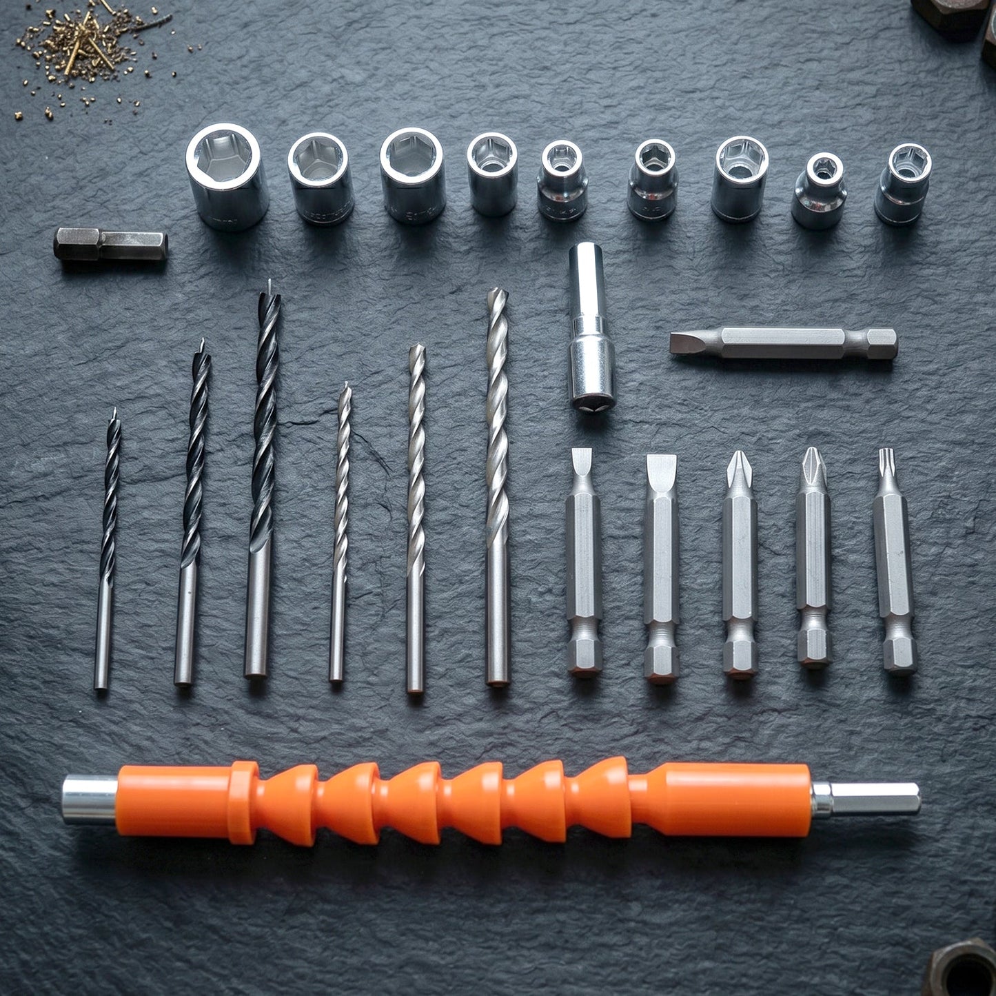 Layout of drill tool kit accessories
