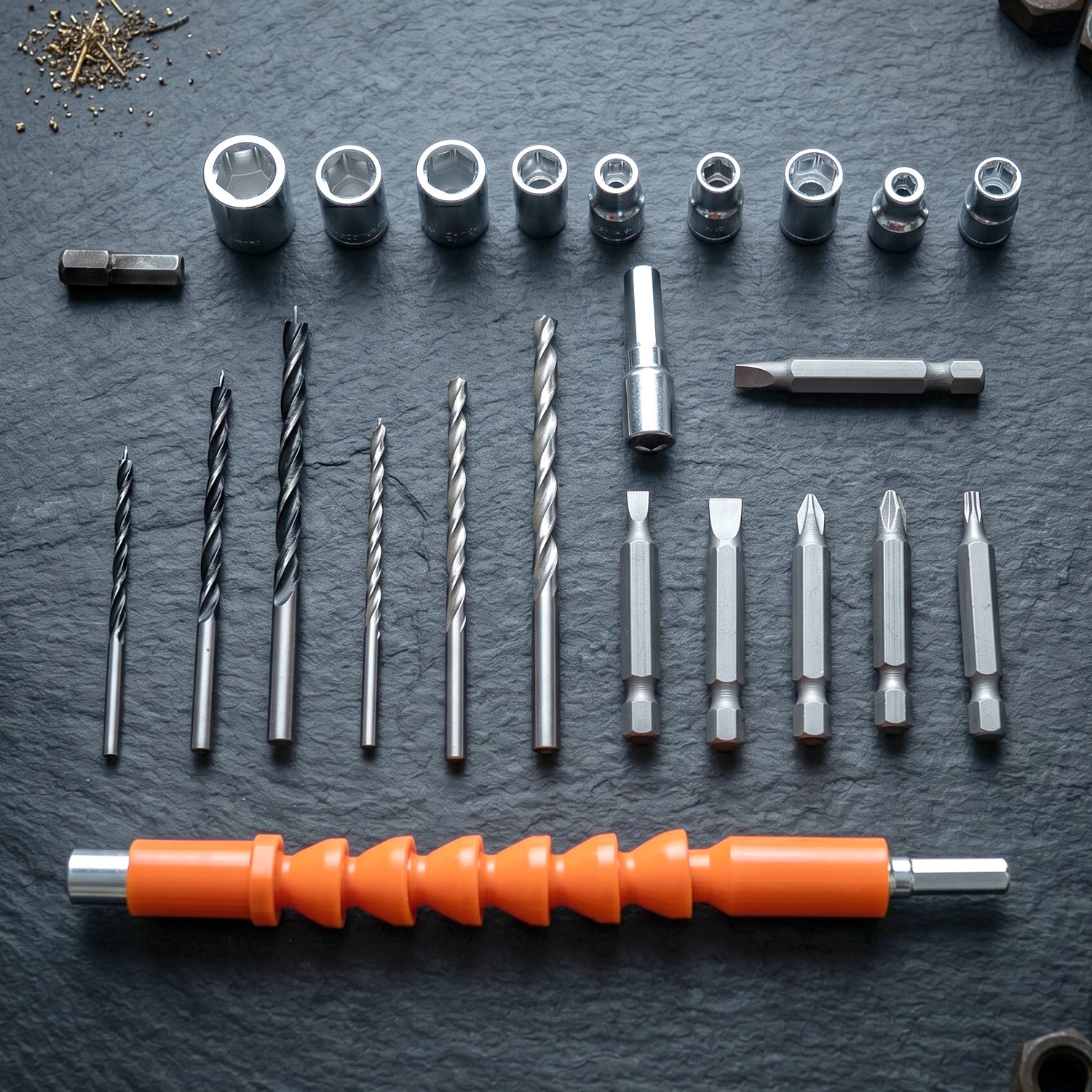 Layout of drill tool kit accessories