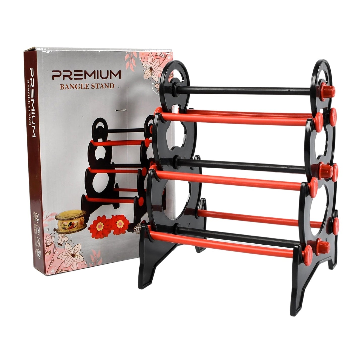 Angle view of the empty 3-tier bangle holder, highlighting its compact and functional design.