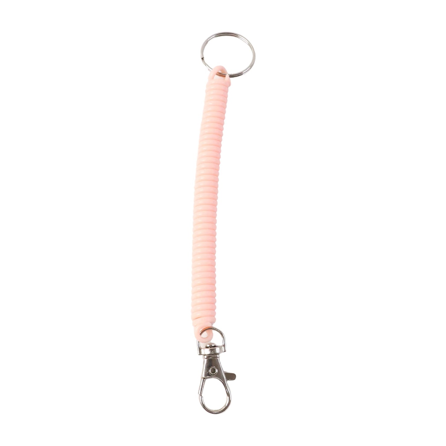 Metal key ring and clip securely attached to elastic spiral coil keychain bracelet