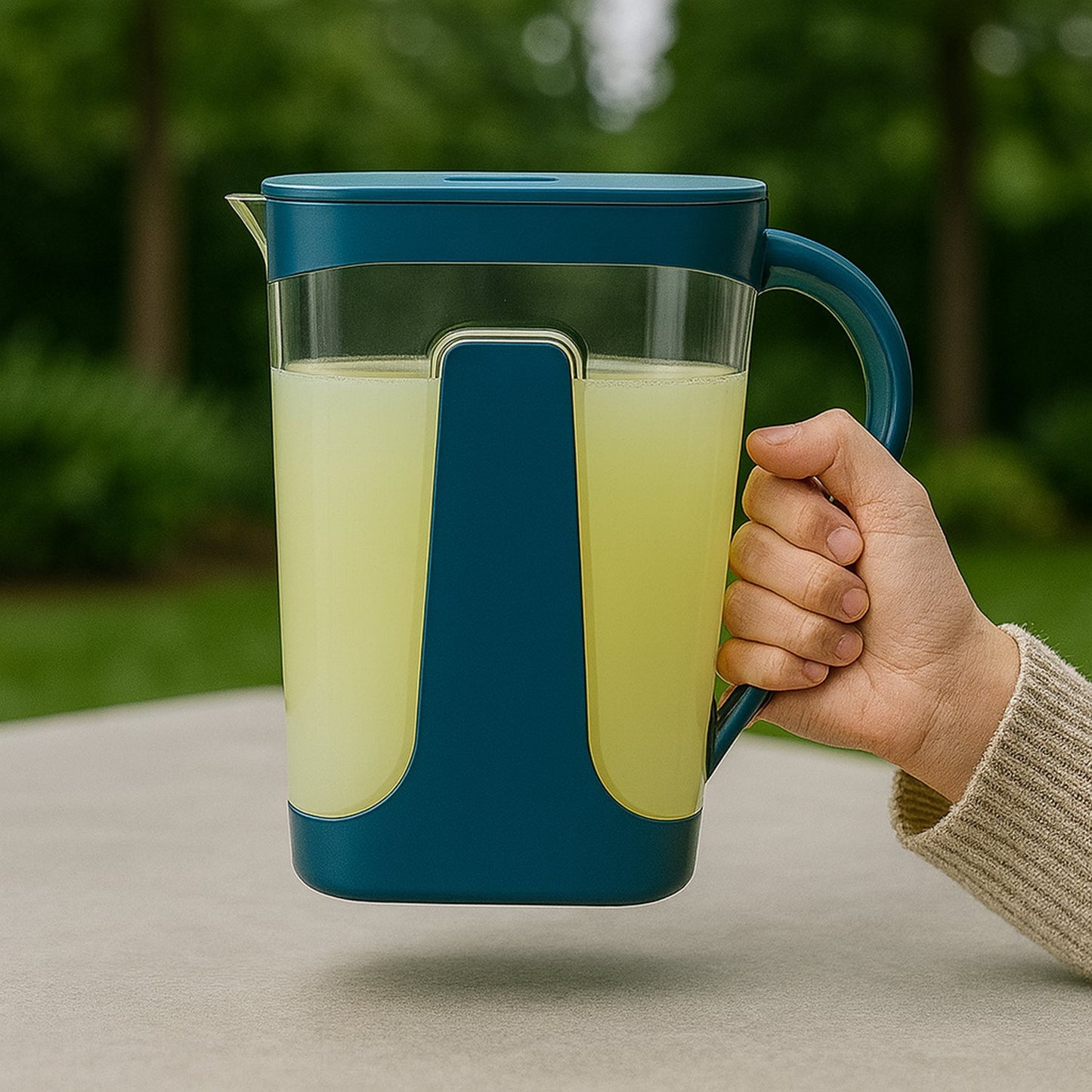 Unbreakable plastic jug with ergonomic handle and tight lid