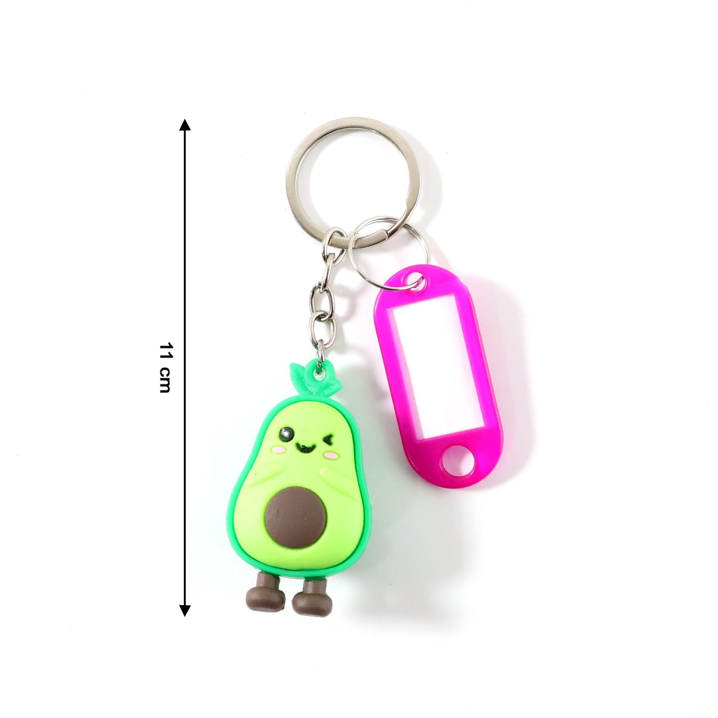Colorful cartoon character keychain with attached label tag holder