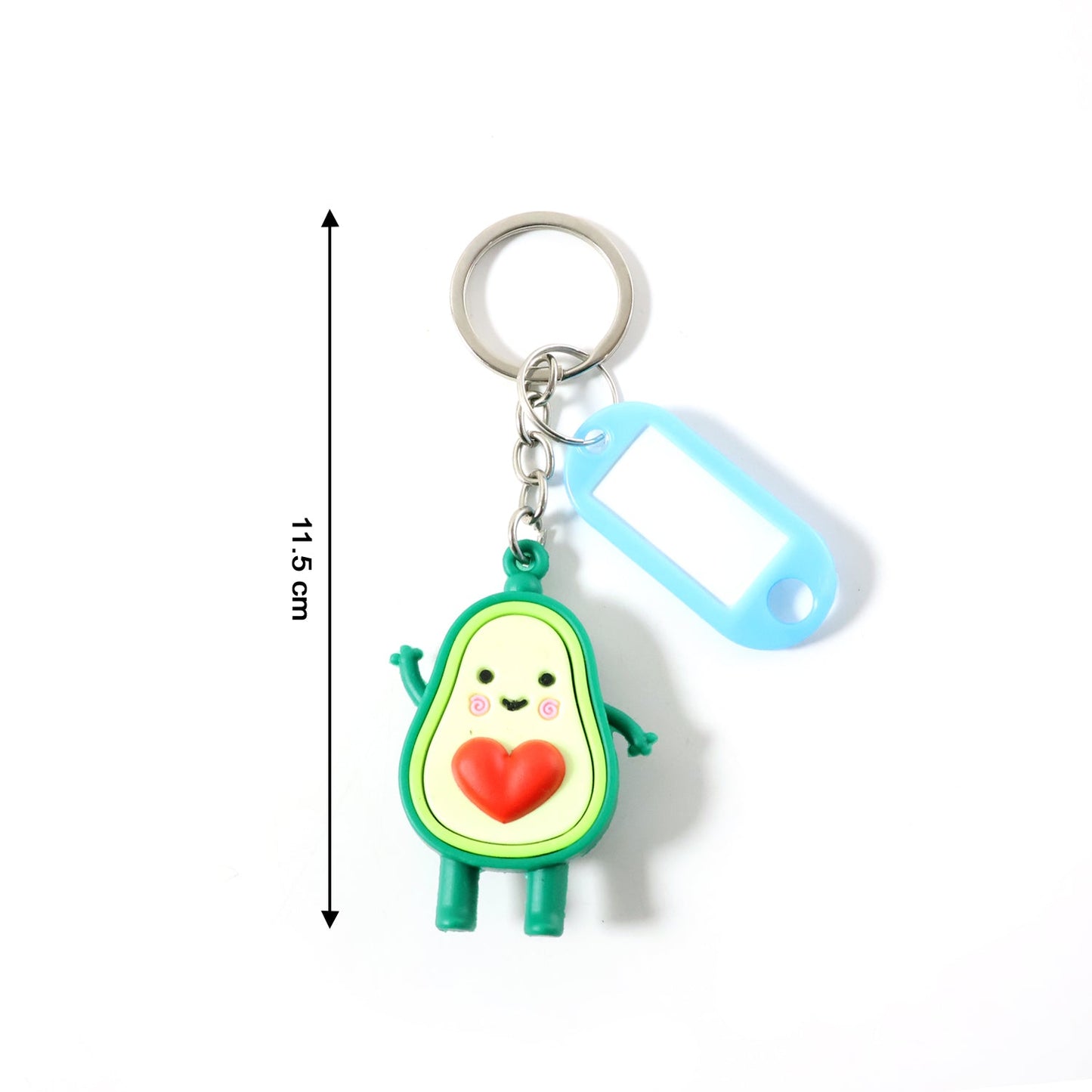 Compact avocado cartoon keychain with name tag holder for kids and teens