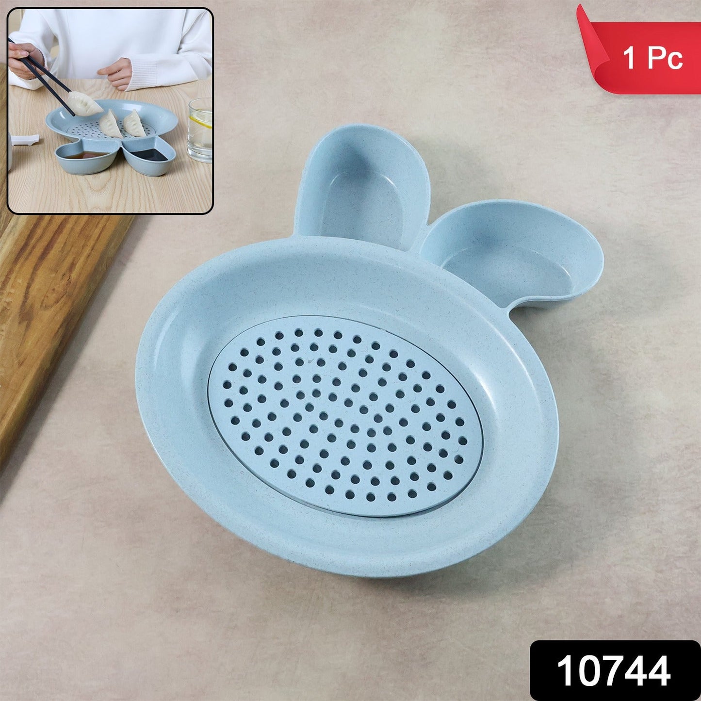 Serving plate featuring dual side compartments for sauces and dips