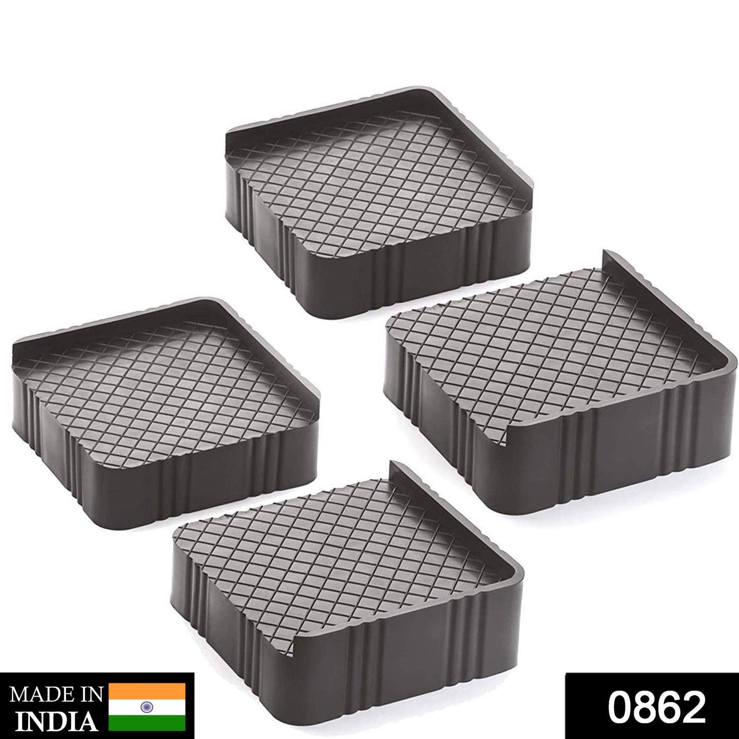 Four-piece refrigerator base stand set for washing machines and appliances.