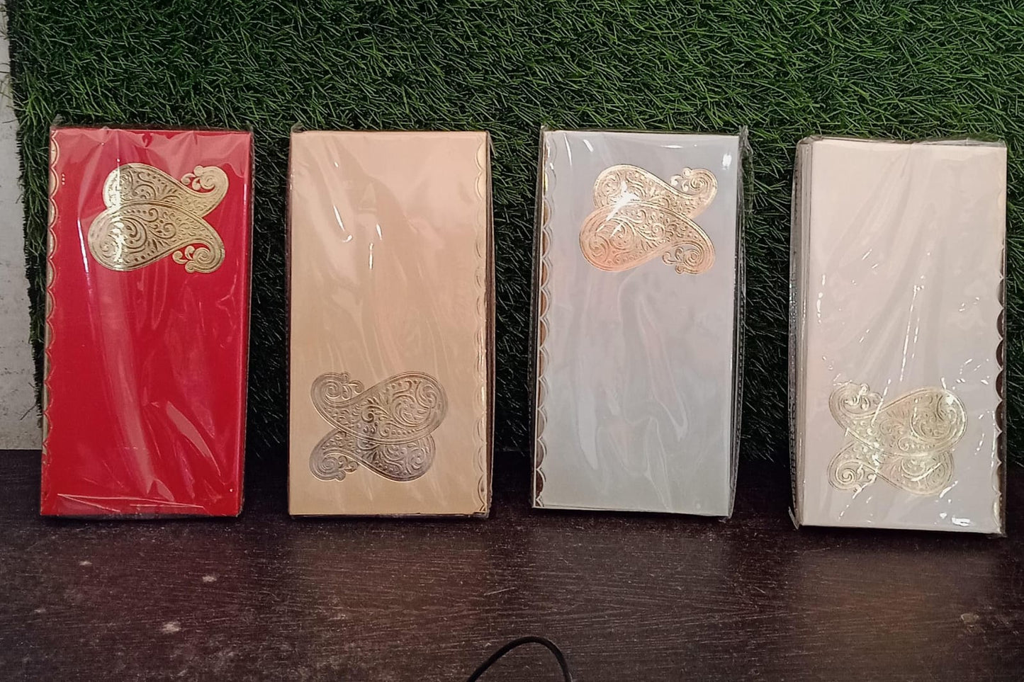 Detailed view of the unique self-closure mechanism on the premium gift envelopes.