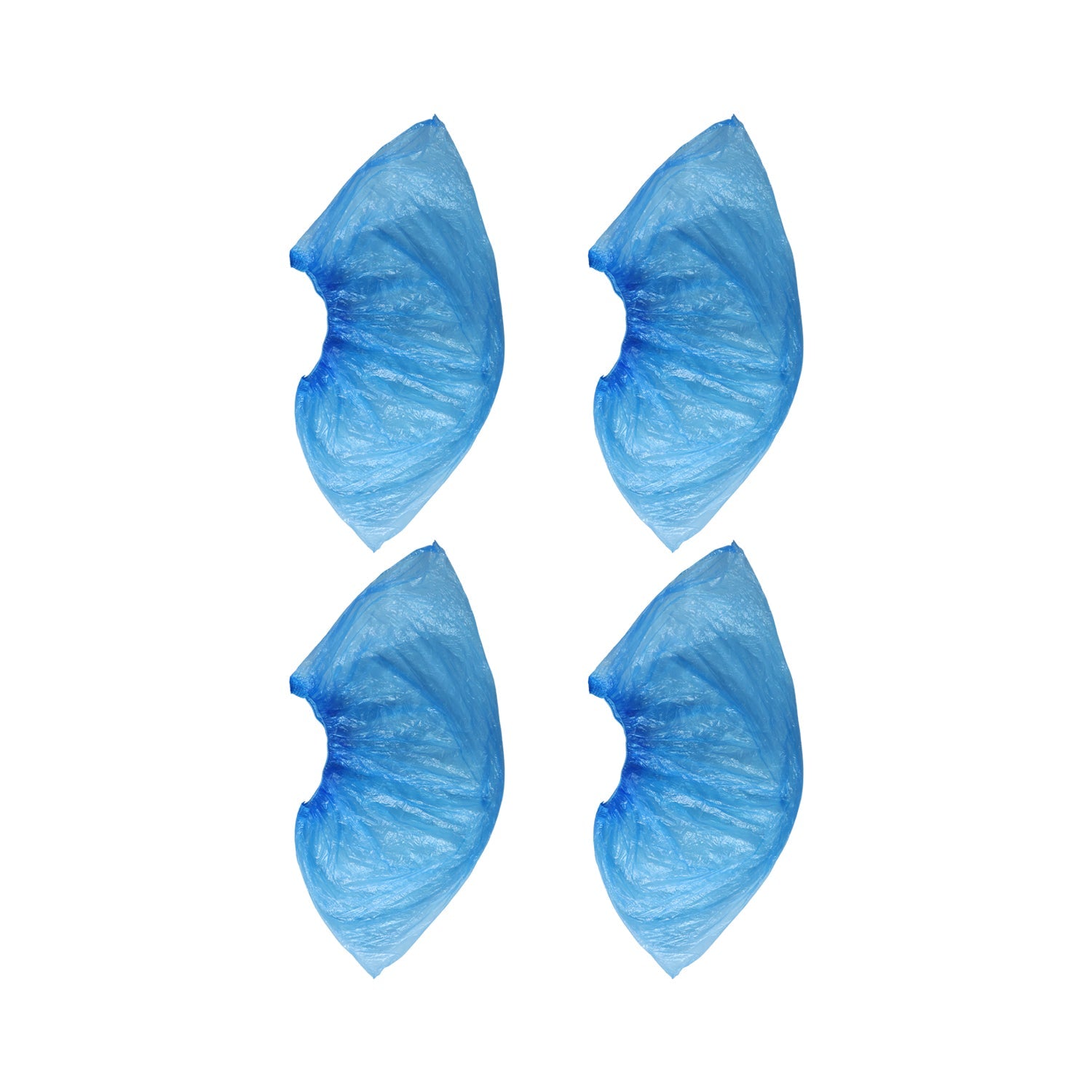 Set of blue disposable shoe covers suitable for indoor and outdoor use.