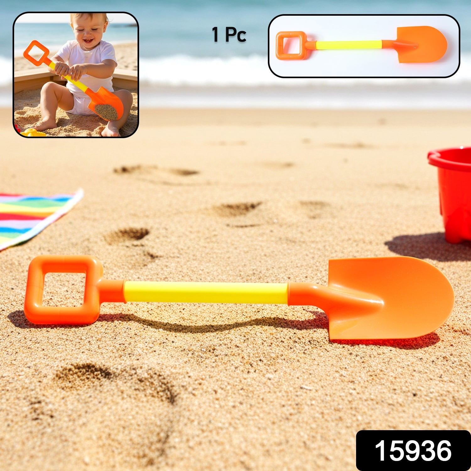 Close-up of kid-friendly plastic shovel handle with easy grip design