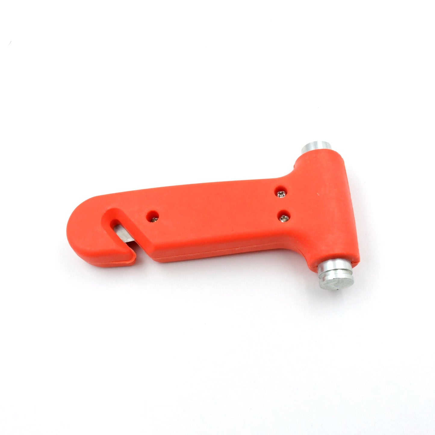 Compact car safety hammer displayed on a vehicle dashboard.