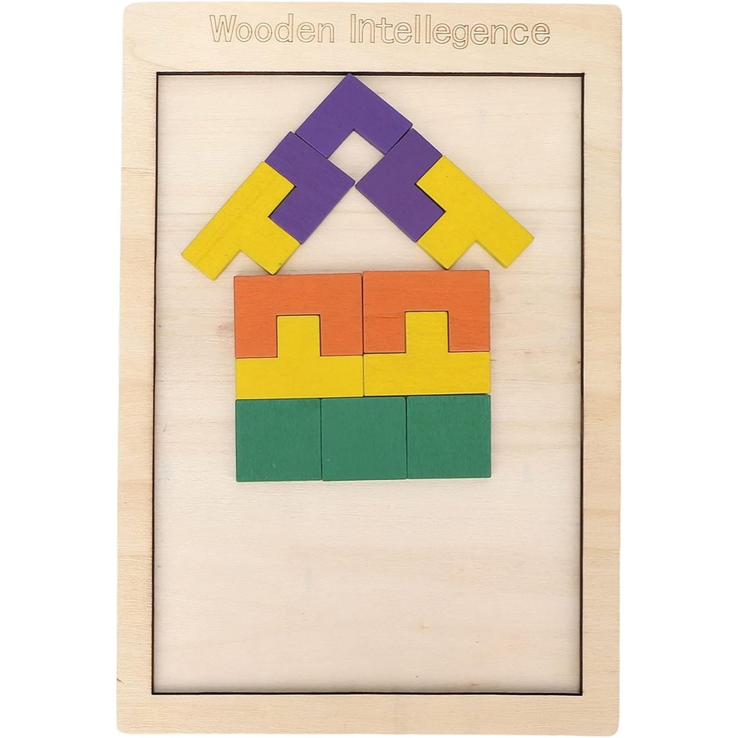 Various unique wooden puzzle block shapes and colors displayed clearly.