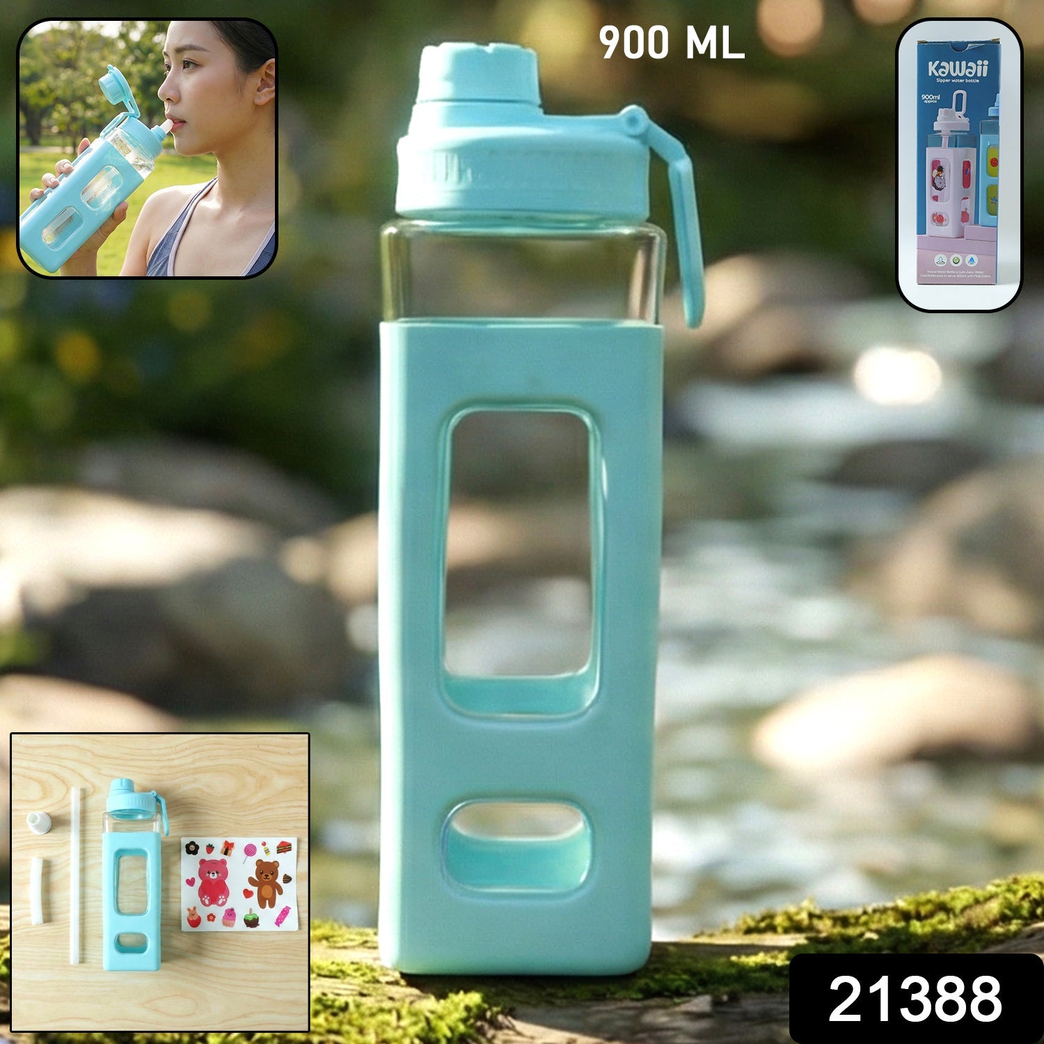 Large capacity reusable 900ml plastic water bottle for daily hydration
