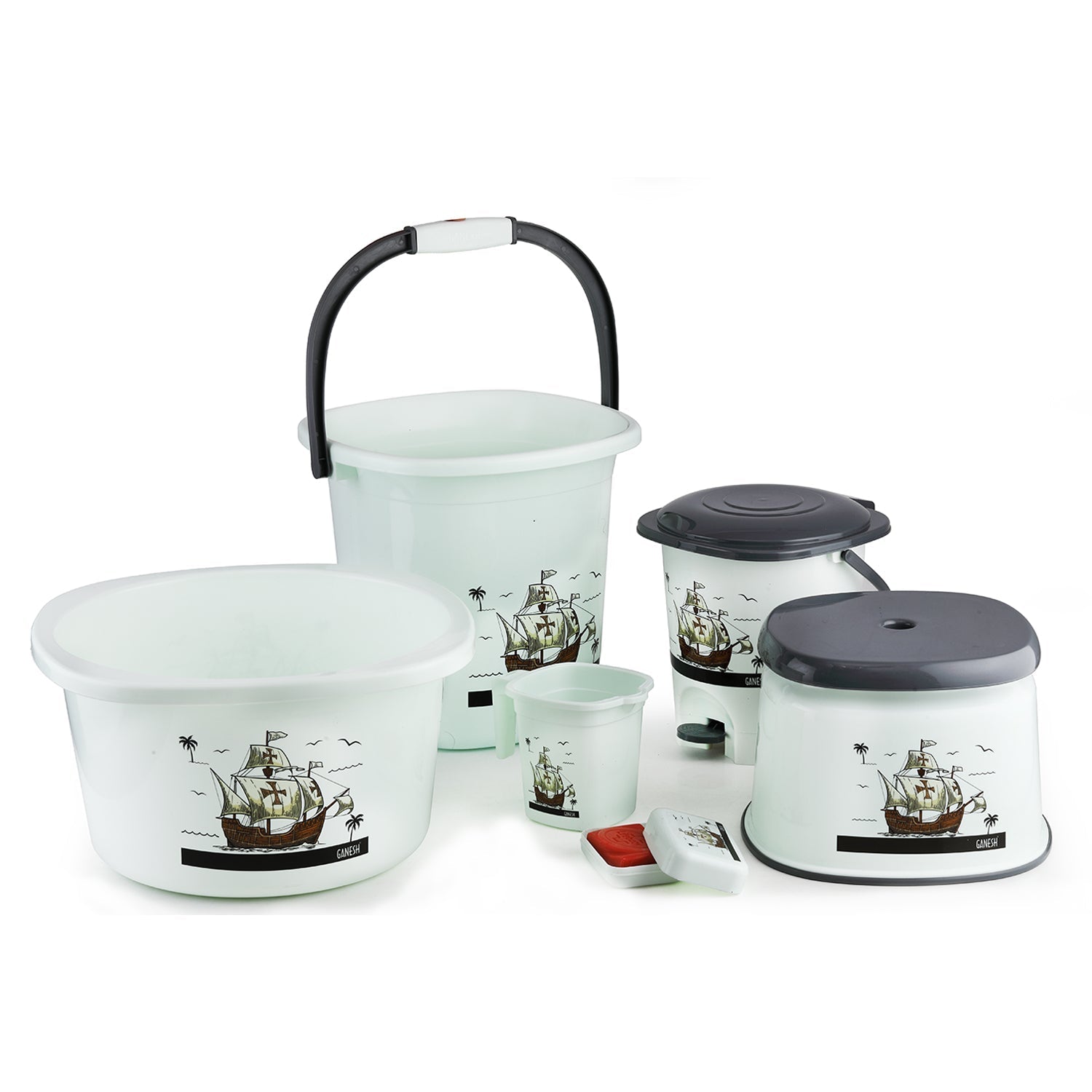 Lightweight plastic bath stool and bucket with stylish finish