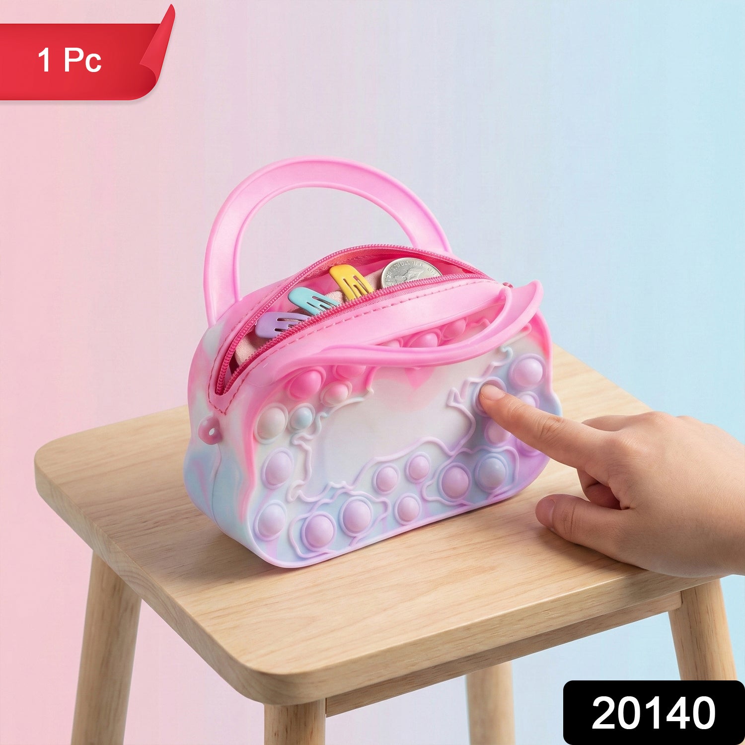 Rainbow coloured pop it fidget coin pouch for kids