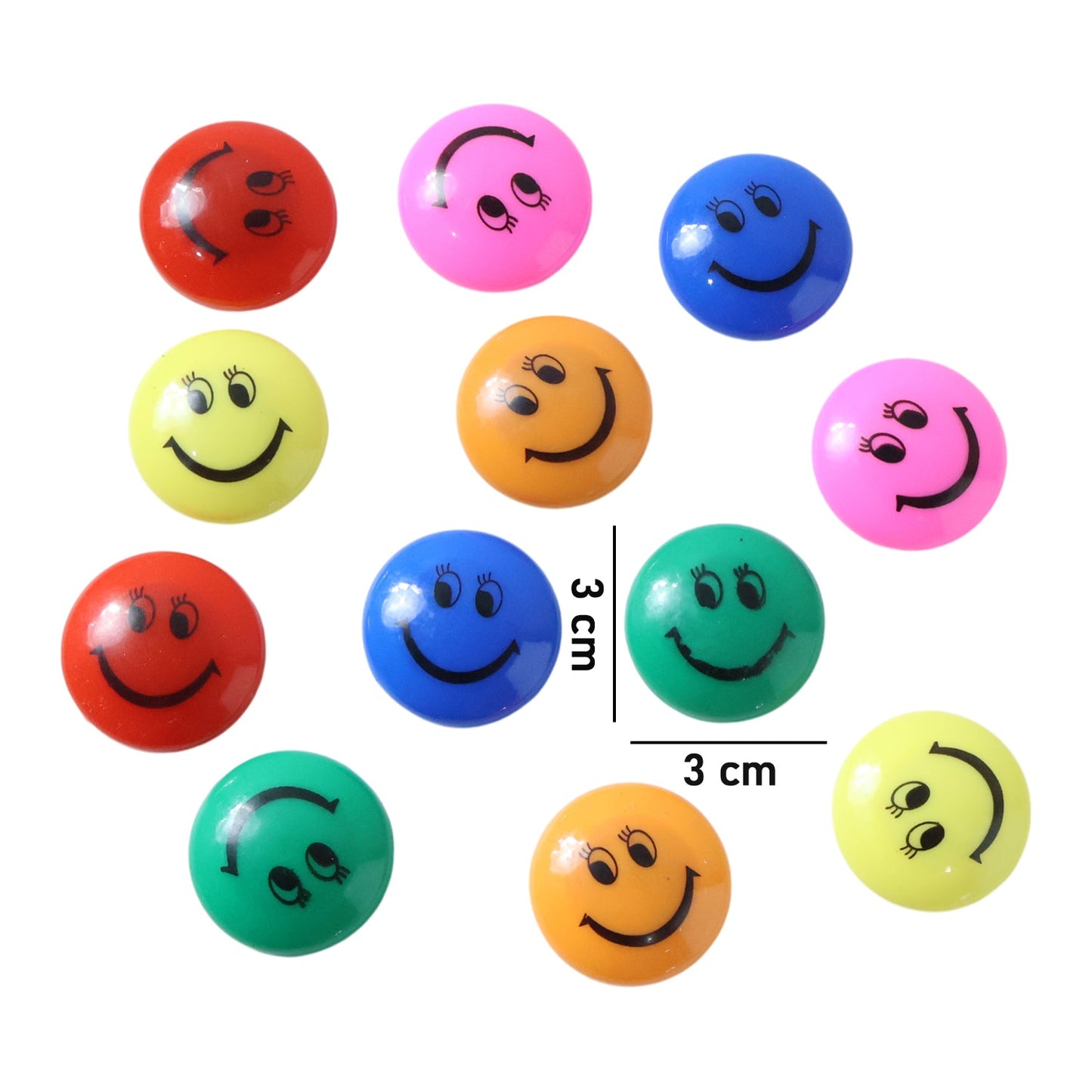 Bright smiley face button magnets on metal surface