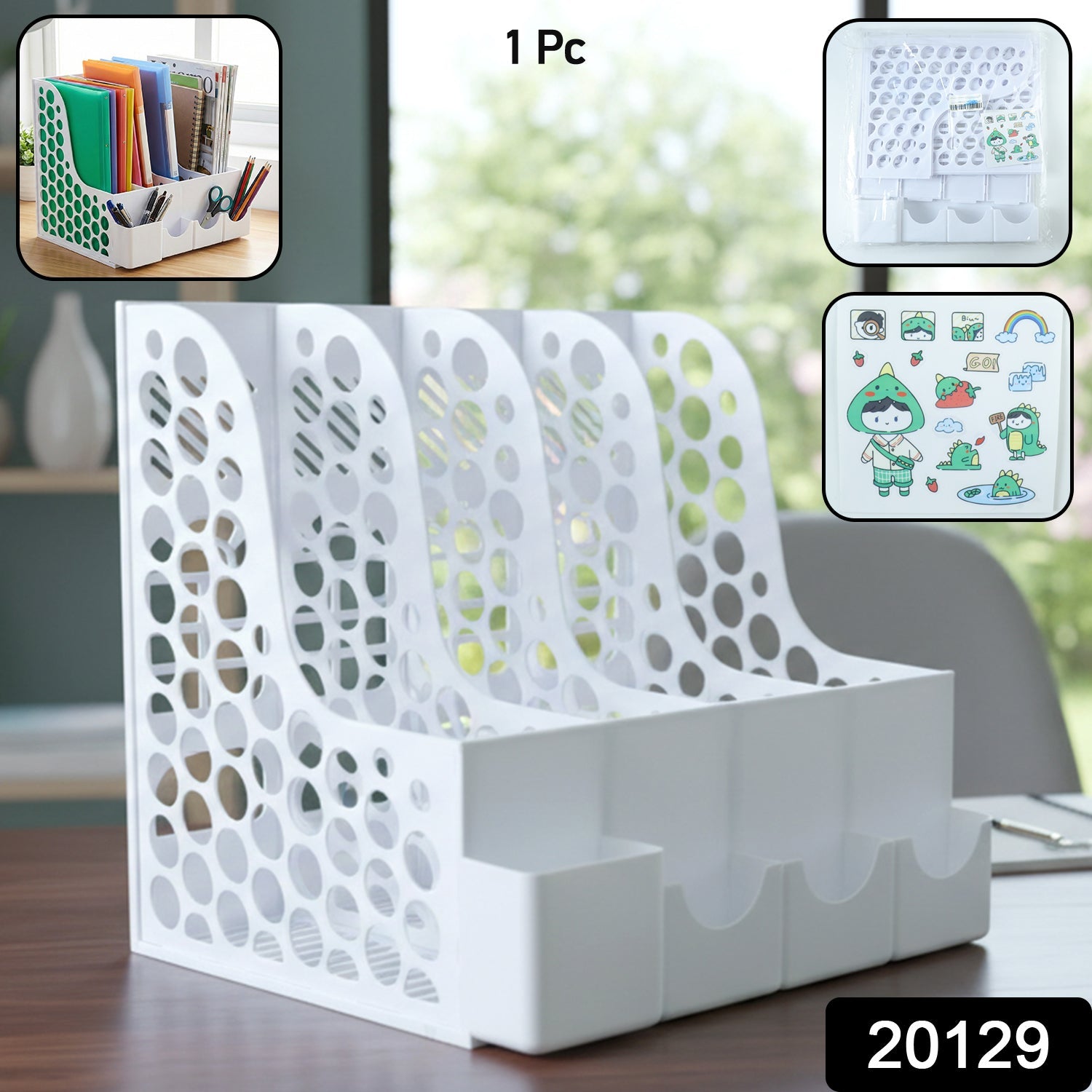 Close-up view of organizer showing pen and stationery compartments.