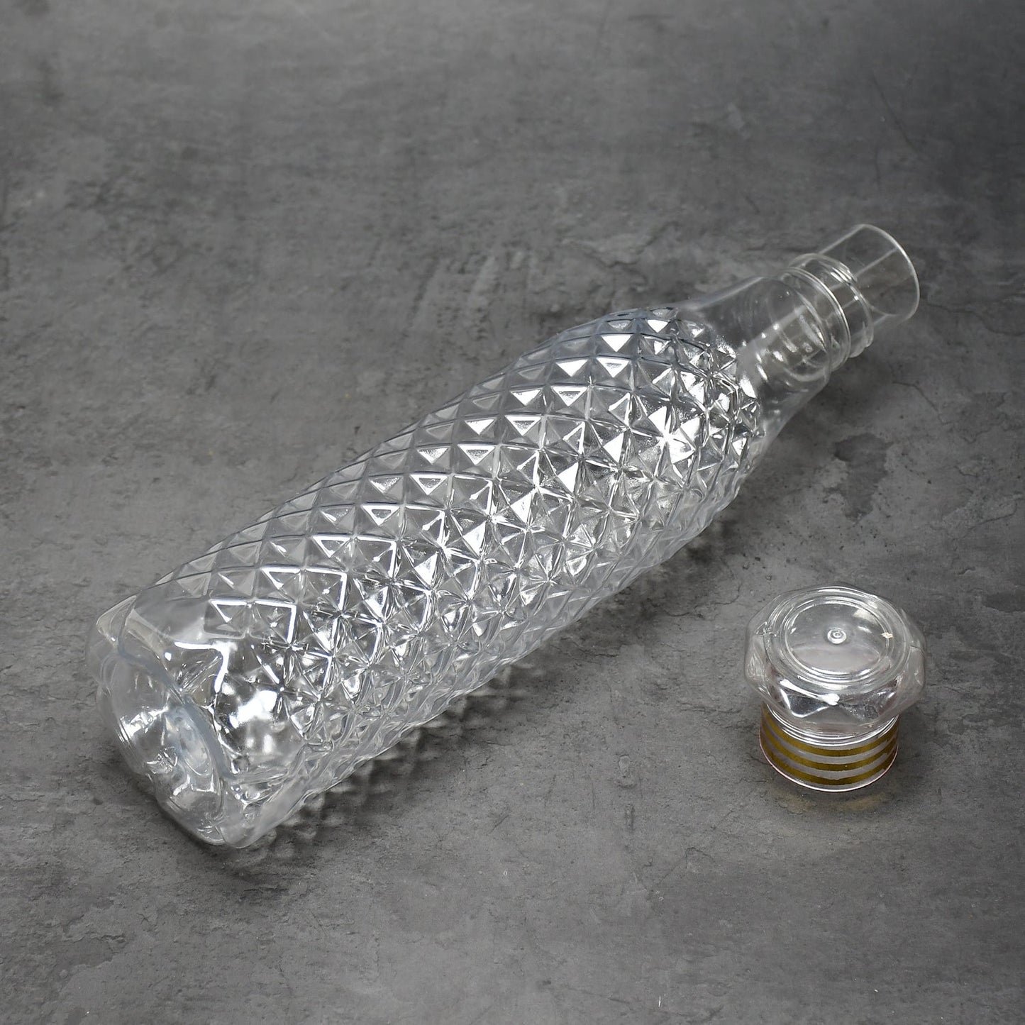 Complete set of three diamond cut water bottles for children, ideal for hydration.