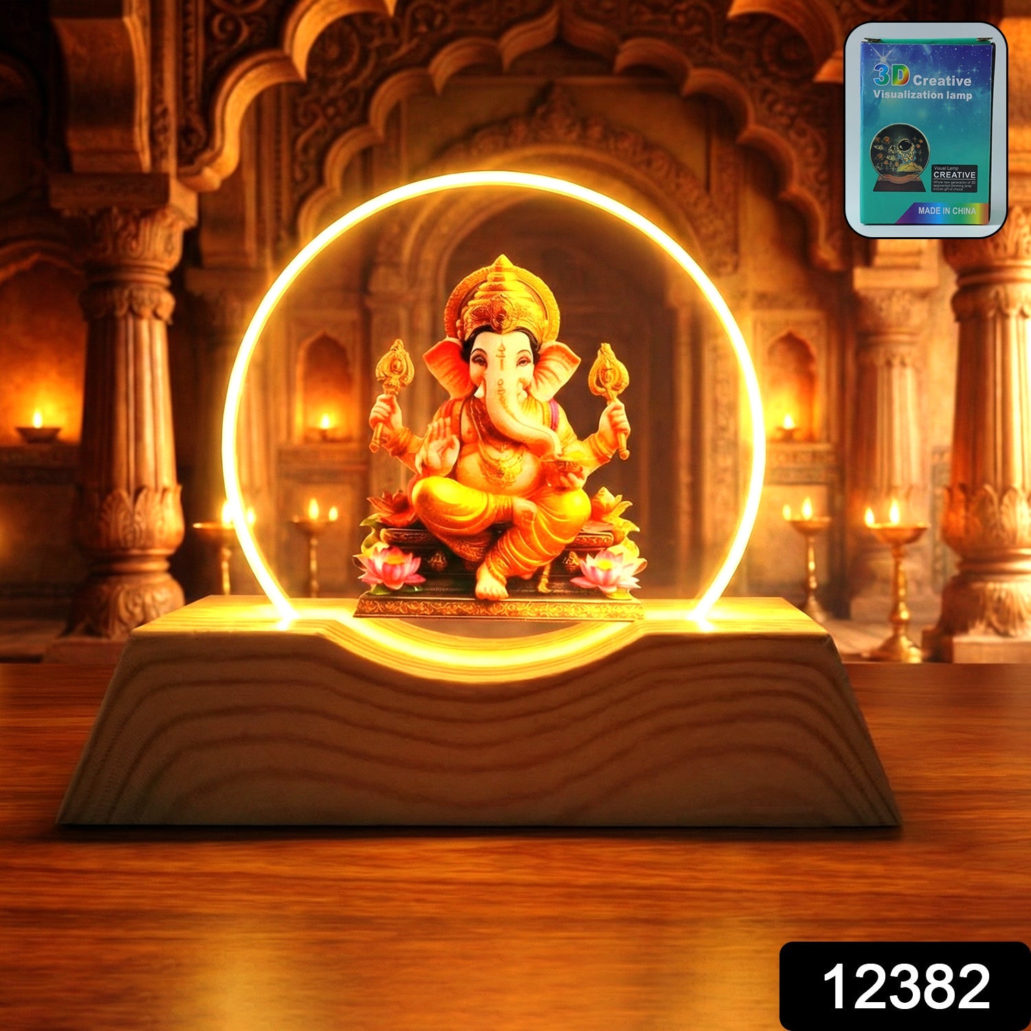 Glowing 3D Lord Ganesha LED night light with warm golden illumination