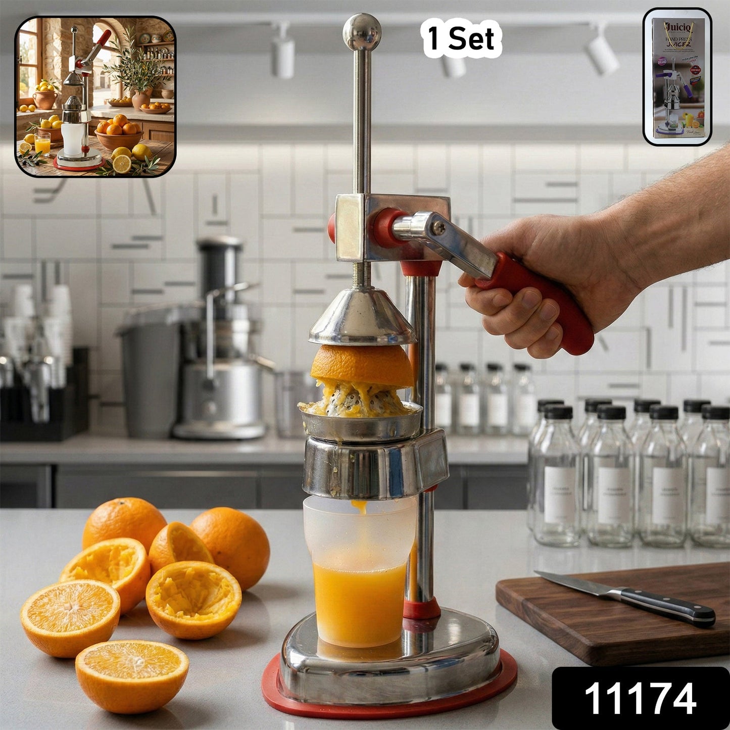 Stainless steel hand press juicer with ergonomic lever handle