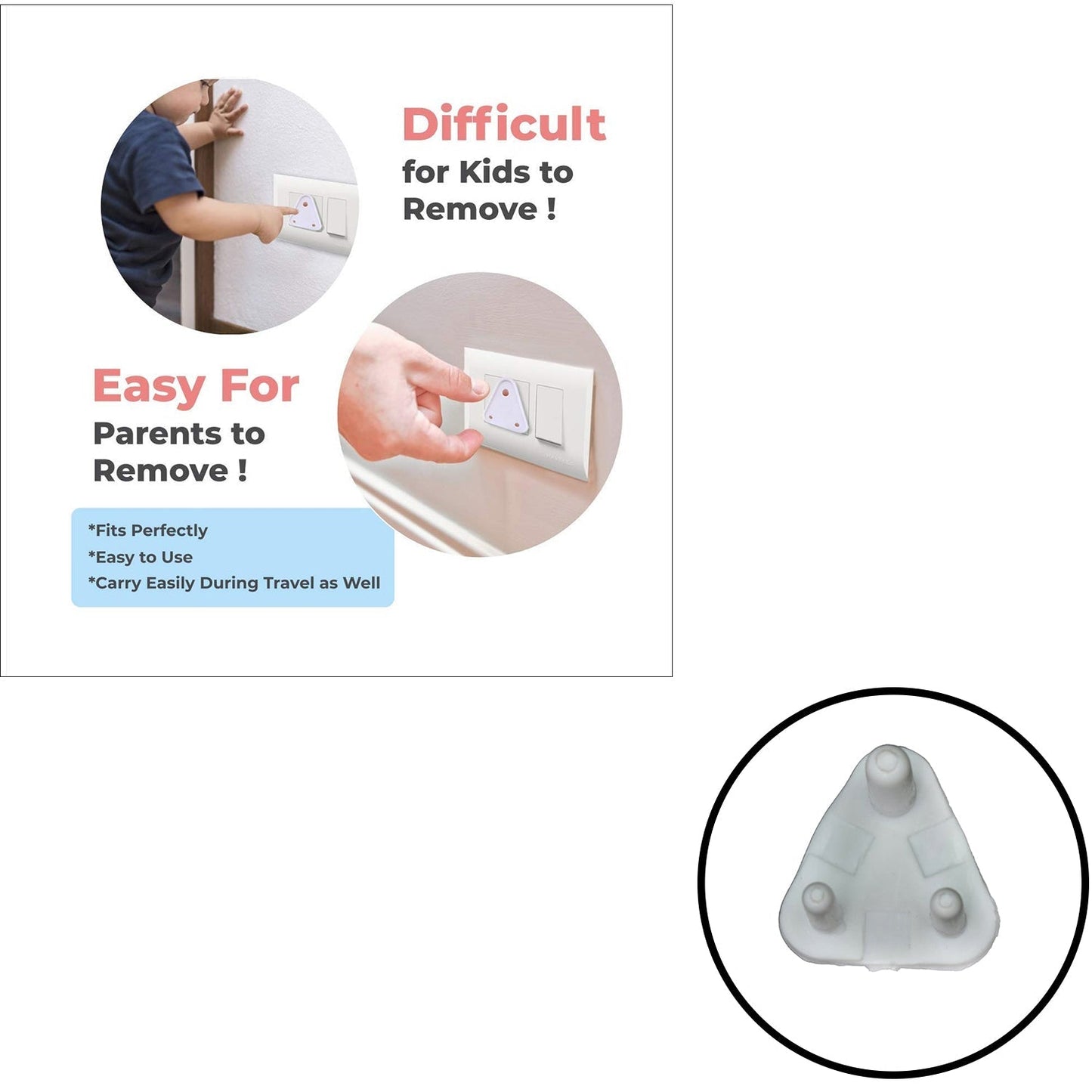 Adult hand inserting a Velva Baby electrical socket safety plug cover.