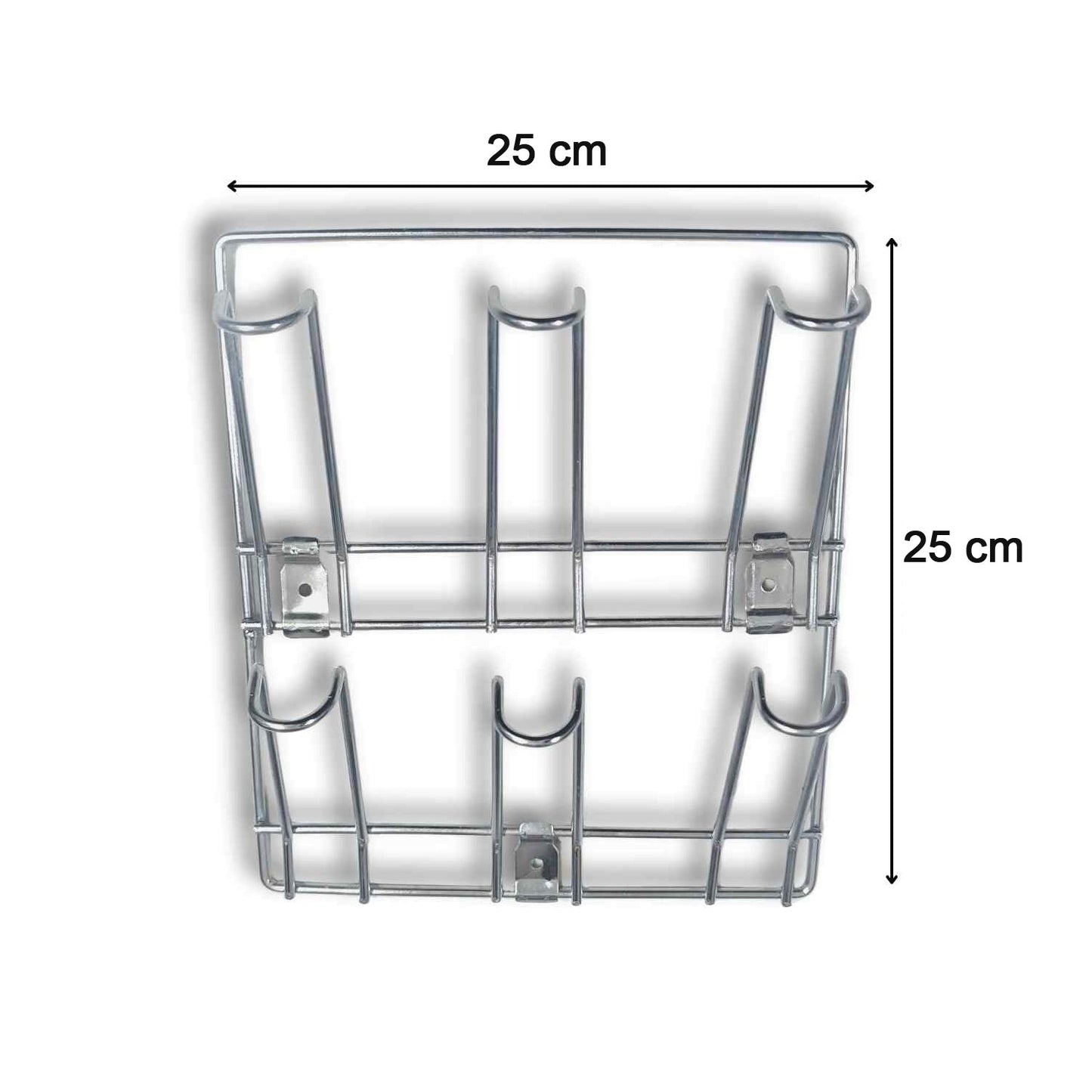 Front view of wall-mounted stainless steel mug and cup holder rack